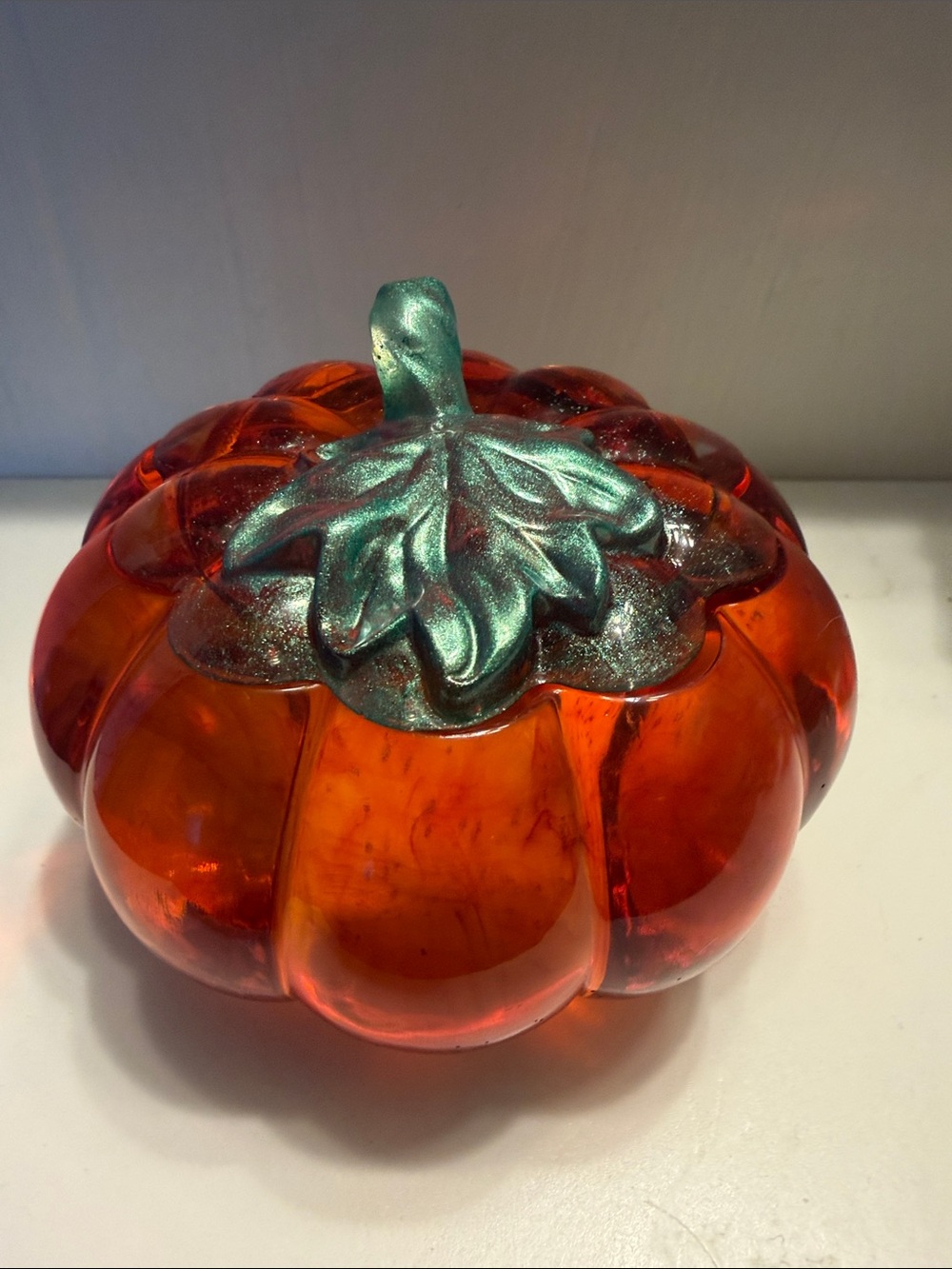 Handmade Resin Pumpkin with Green Stem